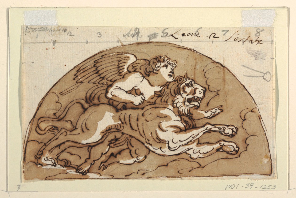 Leo, Lunette for Ceiling, Kahdeksankulmainen huone, Palazzo Milzetti, Faenza tekijältä Felice Giani