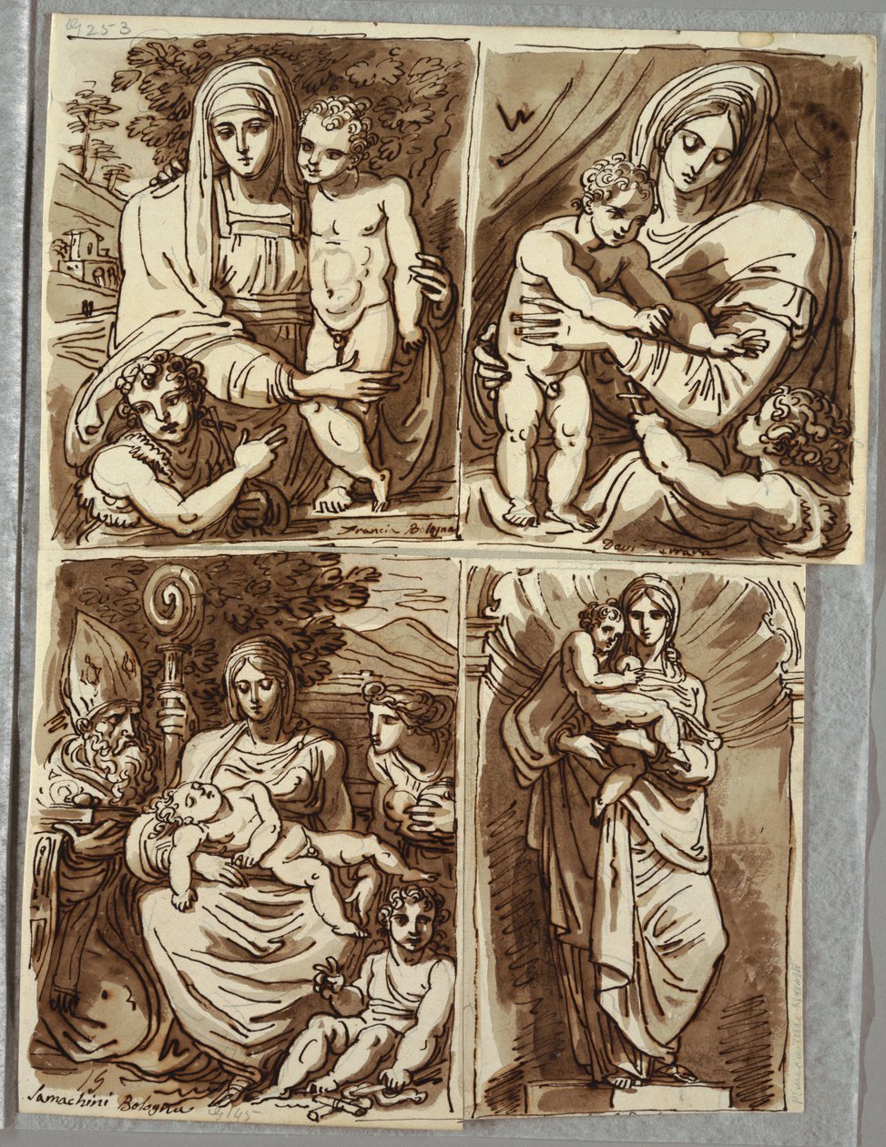 Madonna ja lapsi ja St. John, Study after Francia; Madonna ja lapsi St. Johnin kanssa, tutkimus Dossin jälkeen; Madonna ja lapsi Pyhän Johanneksen, piispa Pyhän kanssa, St. Appolonia; Madonna ja lapsi nichessä, Salvator Mundyn Study after Sculpture tekijältä Felice Giani