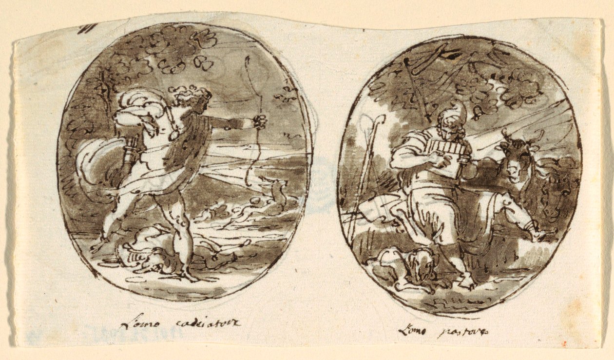 Man the Hunter, Man the Shepherd, Design for holvikatot, Sala dei Legislatori, Palazzo Conti-Sinibaldi, Faenza tekijältä Felice Giani