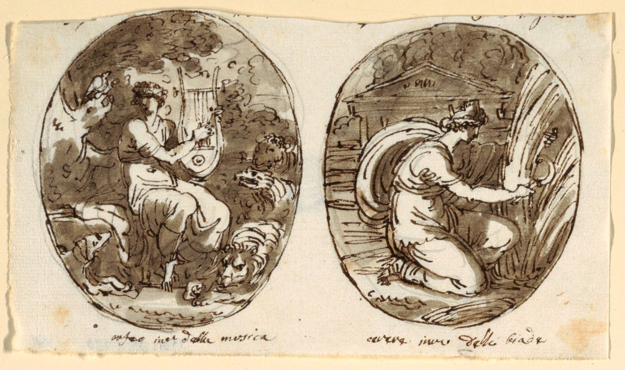 Orpheus, Ceres, Suunnittelu holvikatotille, Sala dei Legislatori, Palazzo Conti-Sinibaldi, Faenza tekijältä Felice Giani