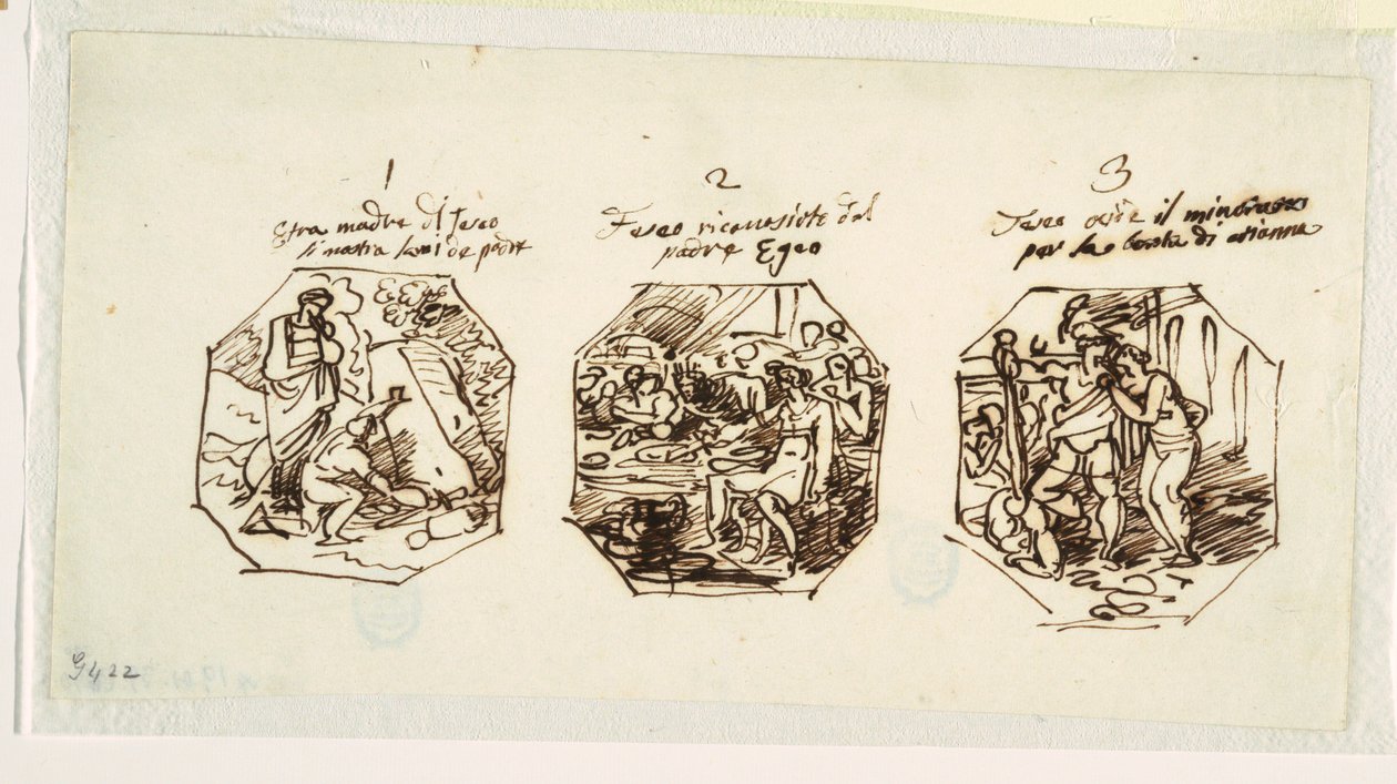 Kolme luonnosta Theseus-aiheista, Sala di Teseo, Palazzo Gaddi, Forli tekijältä Felice Giani