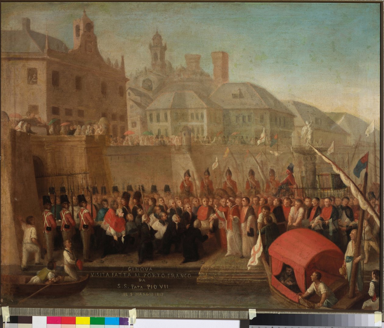 H.S.:n vierailu Genovan vapaasatamassa Paavi Pius VII, n. 1818 (öljy kankaalle) tekijältä Felice Guascone