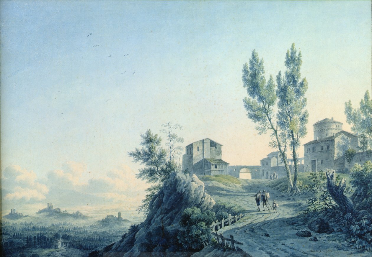 Lorenzetton linna, Castagneto, 1803 (wc paperilla) tekijältä Felice Marie Ferdinand Storelli
