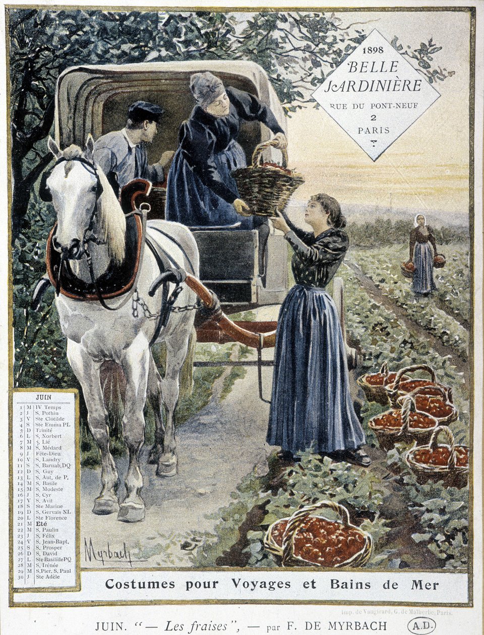 Mansikkapoiminta - kirjoittanut Myrbach, kalenteri "The Beautiful Planter", kesäkuu 1898 tekijältä Felicien baron de Myrbach Rheinfeld