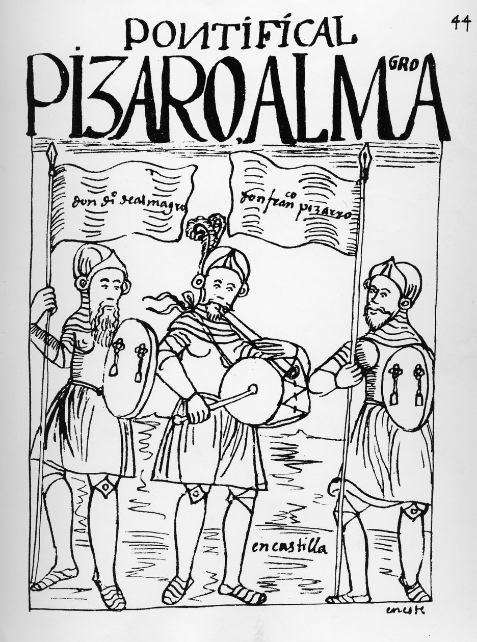Diego de Almagro ja Francisco Pizarro Kastiliassa tekijältä Felipe Huaman Poma de Ayala