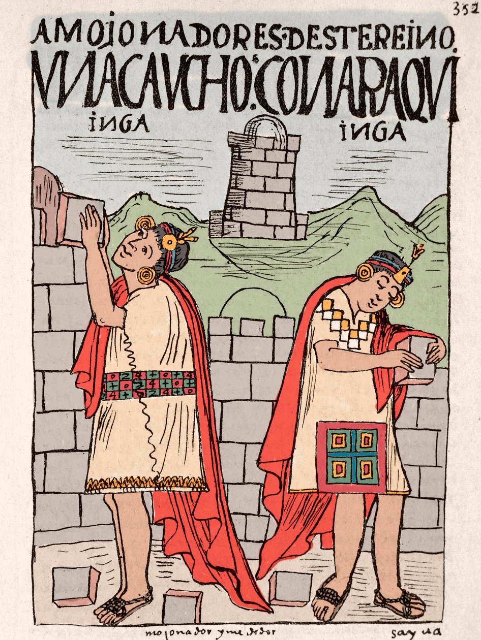 Mustepiirros Don Felipe Puma de Ayalan käsikirjoituksesta "" New Chronicle and Good Government", joka kuvaa inkojen elämää, noin 1587 Lima, Kansallinen antropologian museo, Arqueo tekijältä Felipe Huaman Poma de Ayala