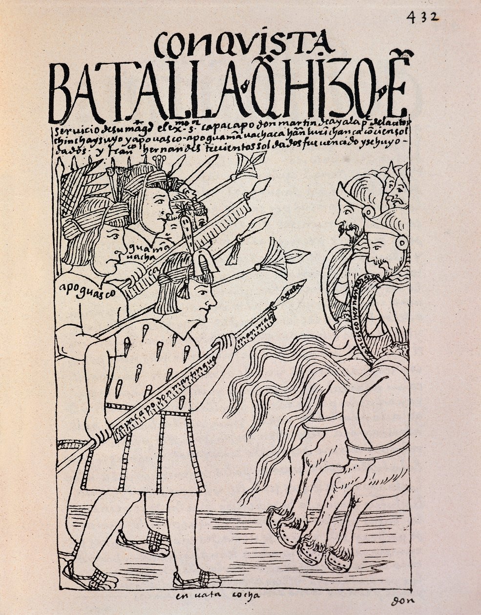 Cuzcon valloitus espanjalaisten valloittajien toimesta vuonna 1533 (mustepiirustus tekijältä Felipe Huaman Poma de Ayala