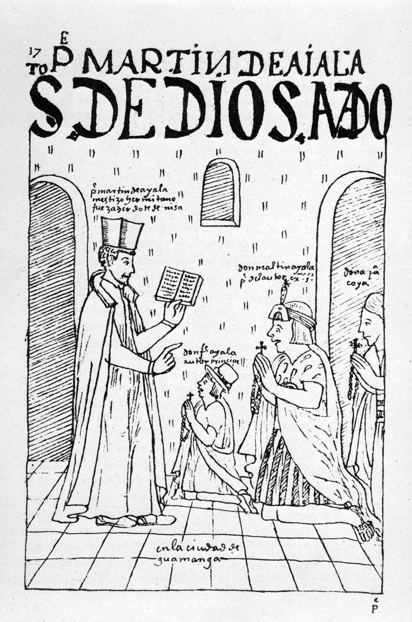 Puupiirros ensimmäisestä uudesta kronikasta ja hyvästä hallituksesta, n. 1560 tekijältä Felipe Huaman Poma de Ayala