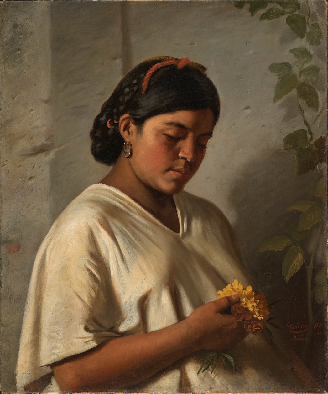 Intialainen nainen kehäkukka kanssa, 1876 tekijältä Felipe Santiago Gutierrez