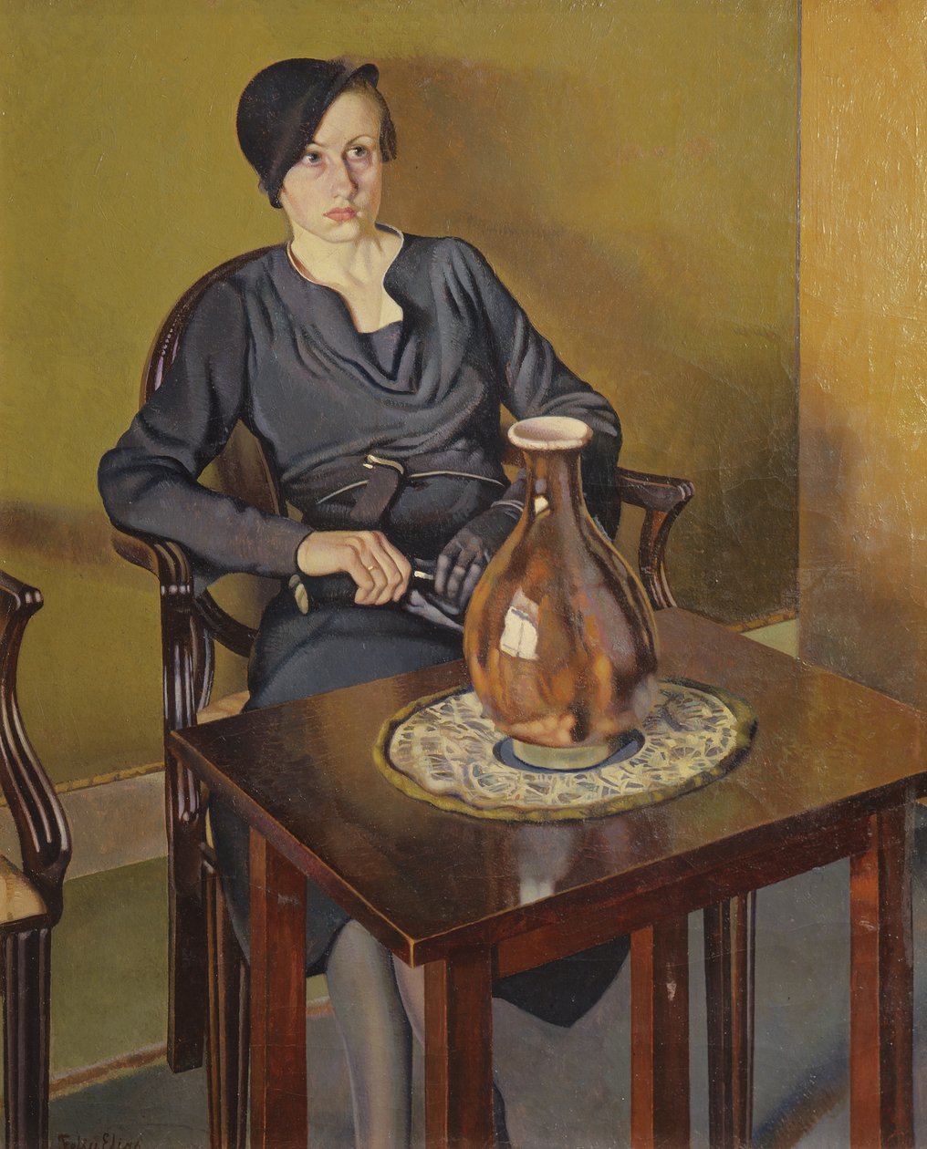 Nainen maljakon kanssa, n. 1929 (öljy kankaalle) tekijältä Feliu Elias Bracons