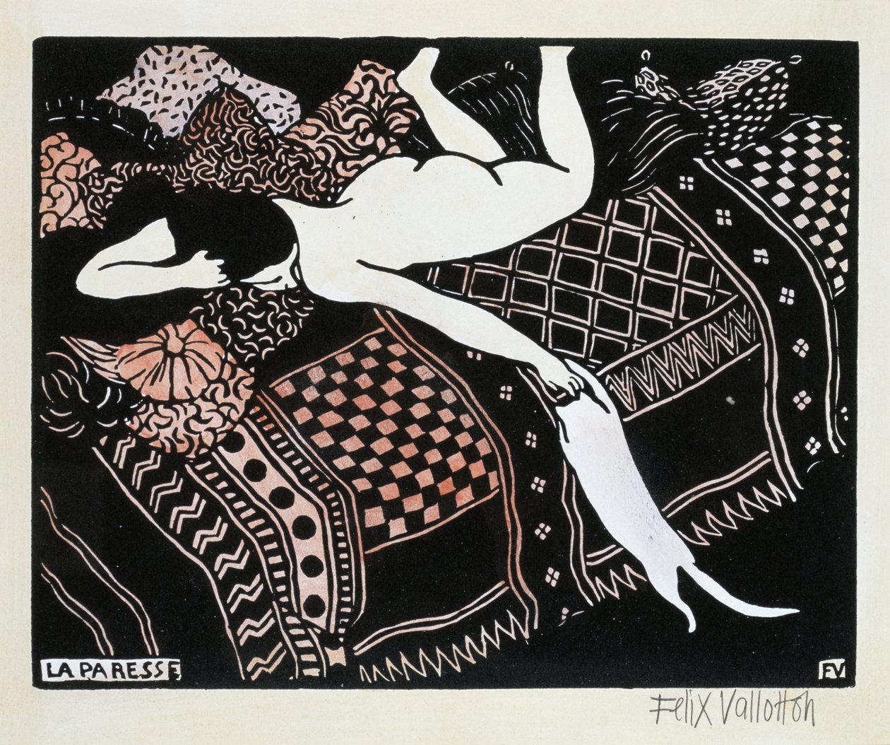 La Paresse, 1896 (puupalikka paperilla) tekijältä Felix Edouard Vallotton