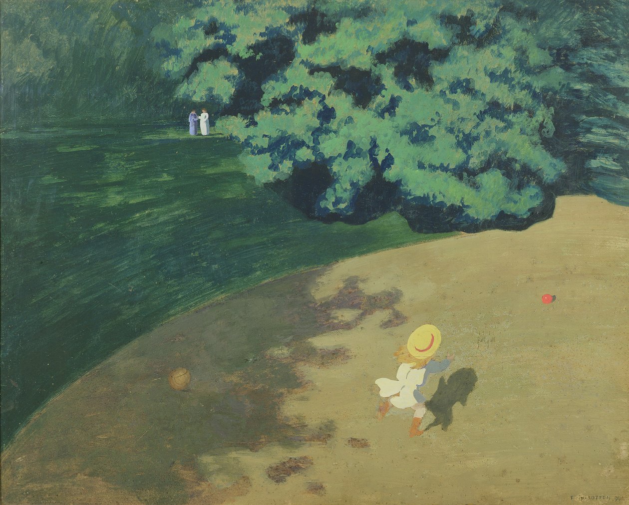 Ilmapallo tai puiston kulma ilmapallolla leikkivän lapsen kanssa, 1899 (öljy kortilla paneelissa) tekijältä Felix Edouard Vallotton