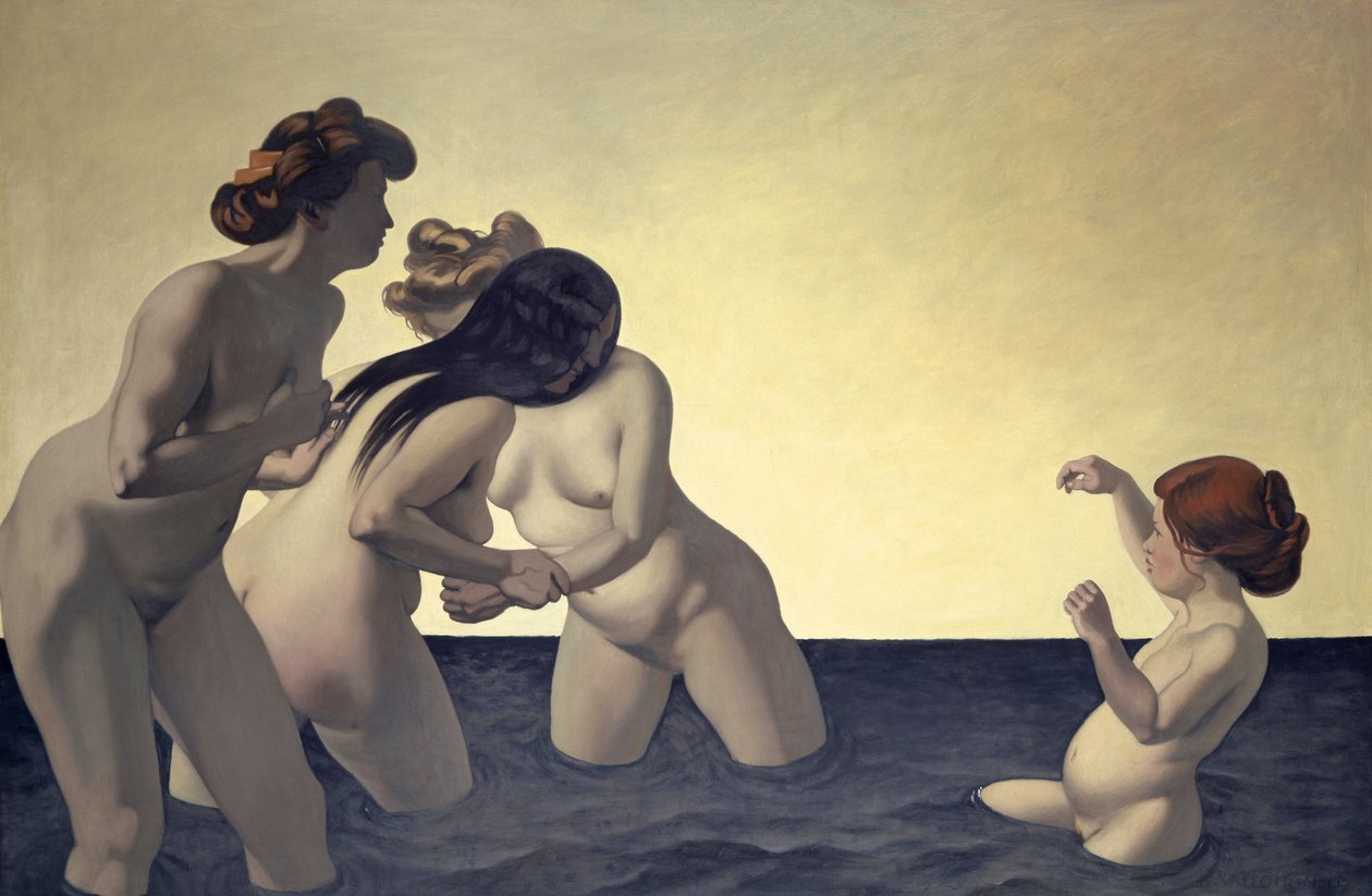 Kolme naista ja nuori tyttö leikkimässä vedessä, 1907 tekijältä Felix Edouard Vallotton
