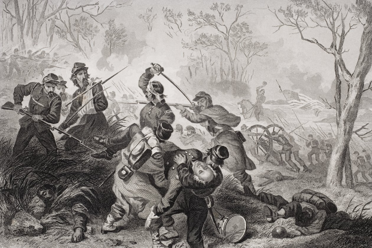 Eversti Edward D. Baker (1811-61) kuoli Battle of Balls Bluffissa, Virginiassa, 1861 tekijältä Felix Octavius Carr Darley