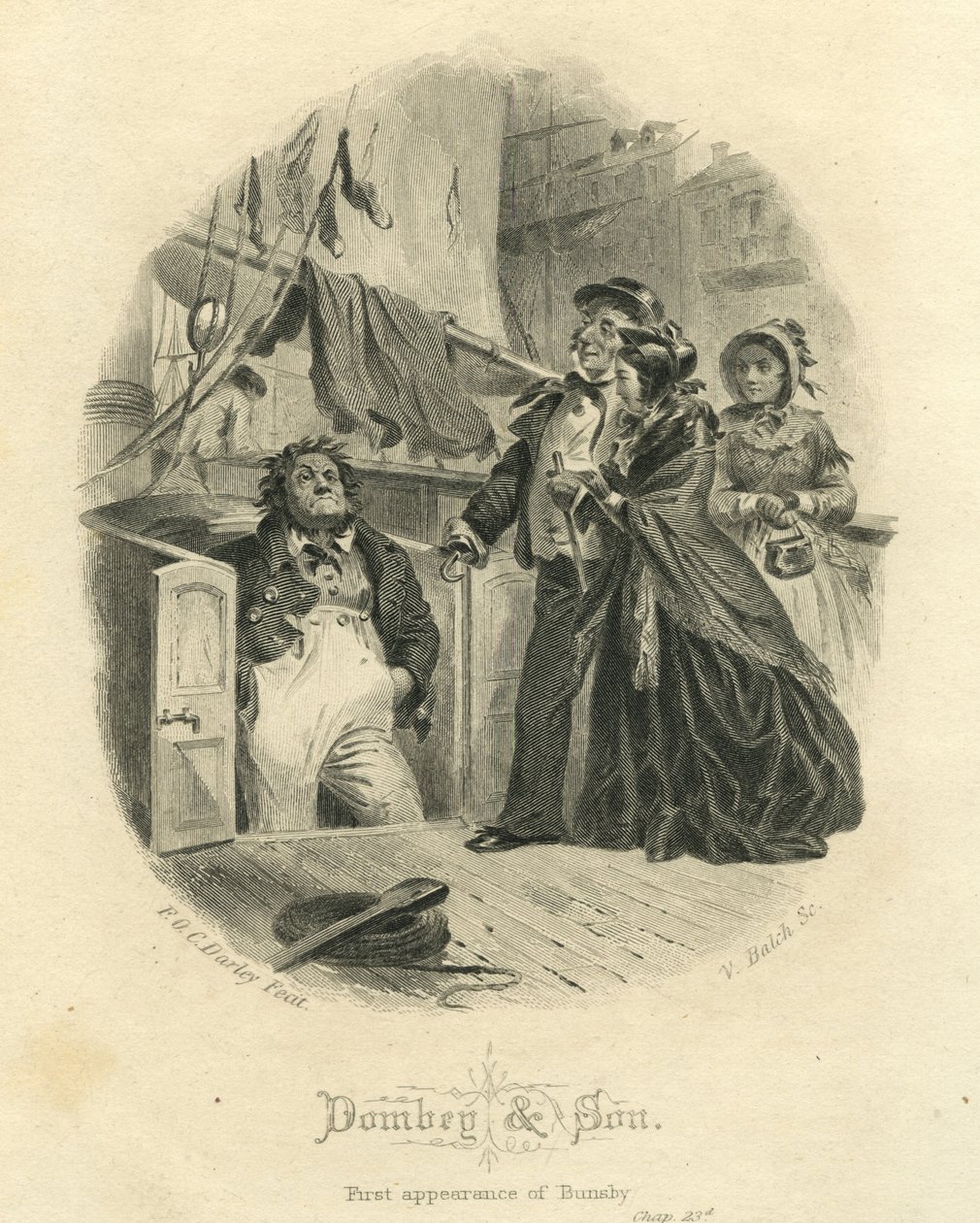 Dombey und Son: Bunsbyn ensimmäinen esiintyminen, kaiverrus Vistus Balch (1799-1884) tekijältä Felix Octavius Carr Darley