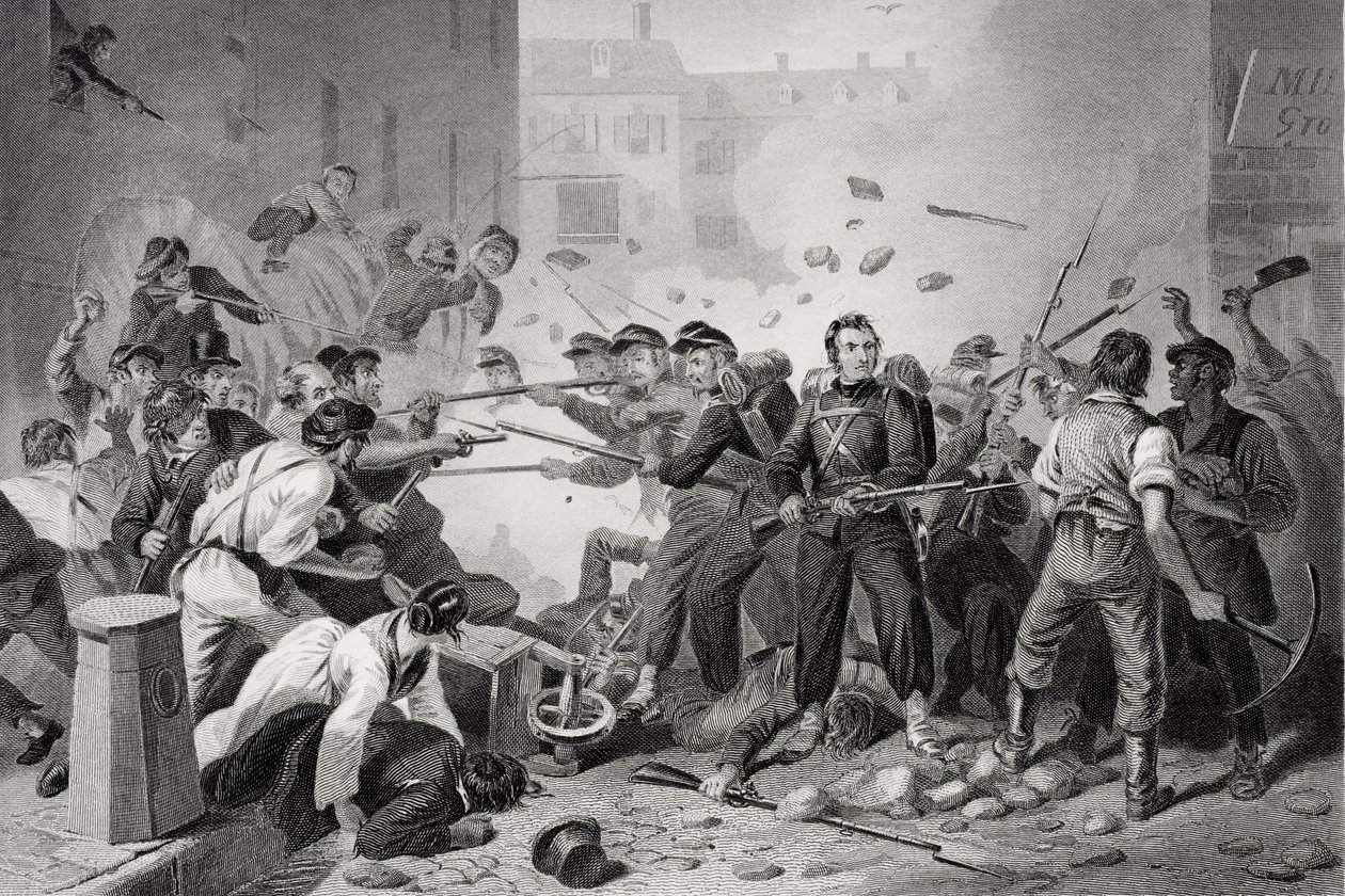 Massachusettsin miliisi kulkee Baltimoren kautta Pennsylvaniassa, 1861 tekijältä Felix Octavius Carr Darley