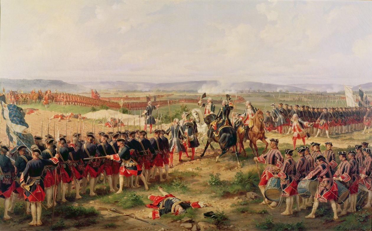 Fontenoyn taistelu, 11. toukokuuta 1745: ranskalaiset ja liittolaiset kohtaavat toisiaan tekijältä Felix Philippoteaux