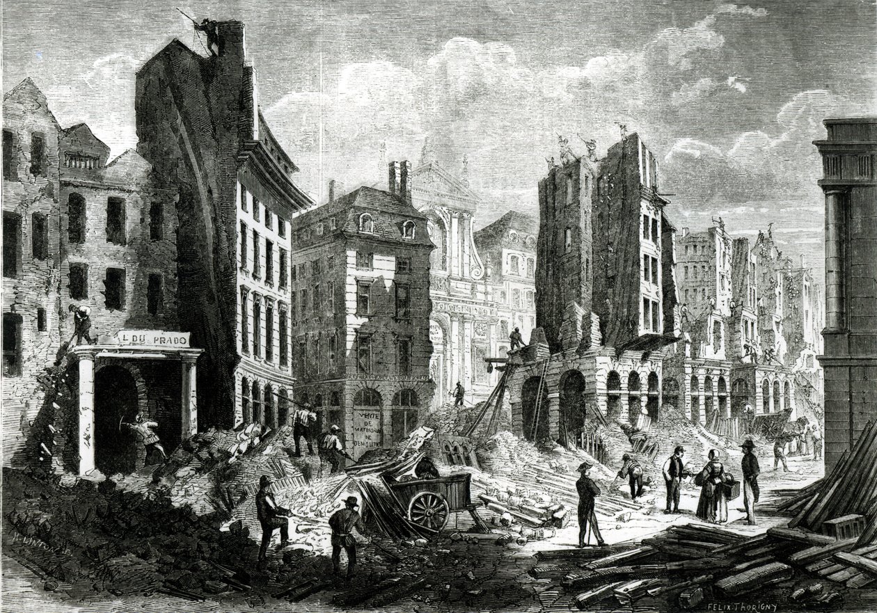 Boulevard de Sebastopol (nykyinen Boulevard du Palais) rakentaminen toisessa valtakunnassa. Näkymä Rue de la Barillerien purkamisesta vuonna 1859, pubi. kirjoittanut Henry Duff Linton (1815-99) (kaiverrus tekijältä Felix Thorigny
