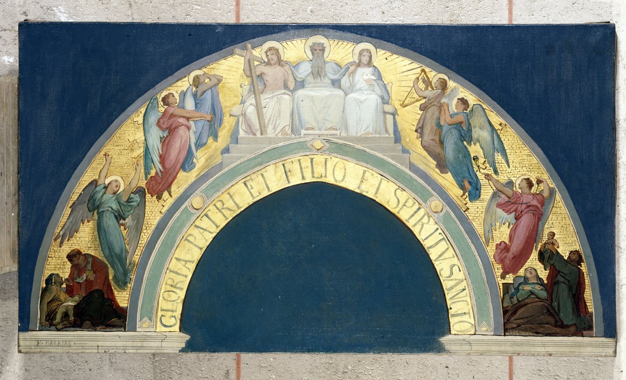 Luonnos Eglise de la Trinité: Kolminaisuuden kirkastaminen, n. 1864 (öljy kankaalle). tekijältä Felix Joseph Barrias