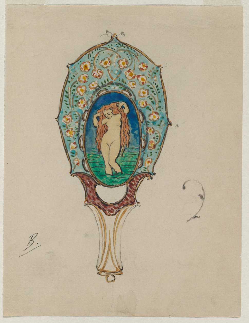 Suunnittelu käsipeiliin, c. 1900-1902. tekijältä Felix Bracquemond