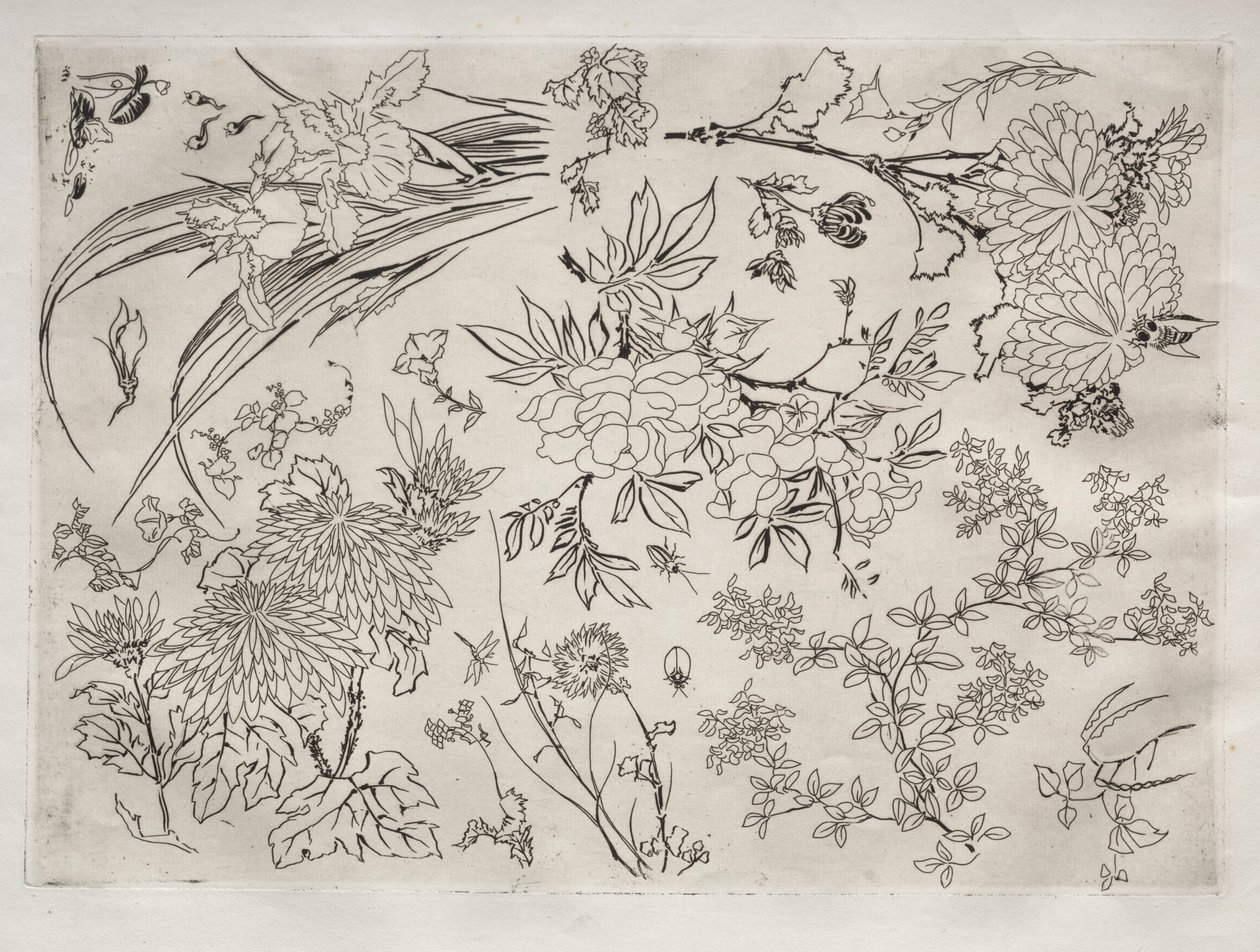 Illallispalvelu Rousseau-palvelu: Kukat no. 23, 1866. tekijältä Felix Bracquemond