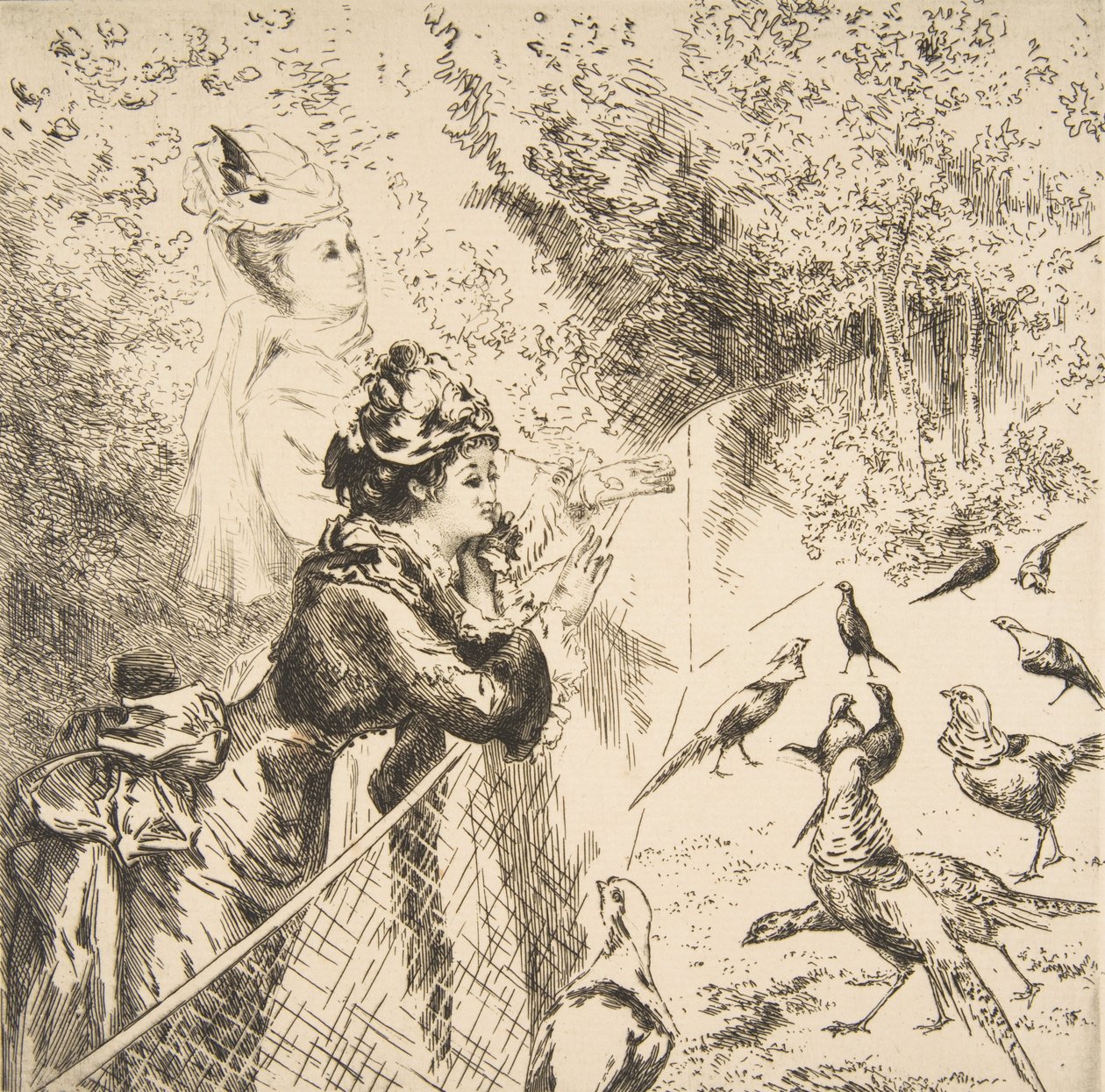 Eläintarhassa n. 1873. tekijältä Felix Bracquemond