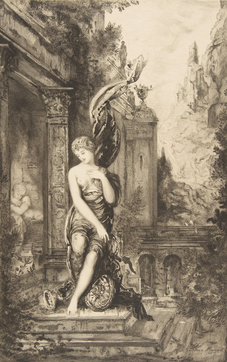 Mies, joka juoksee onnen perässä ja se, joka odottaa sitä sängyssään, 1886. tekijältä Felix Bracquemond