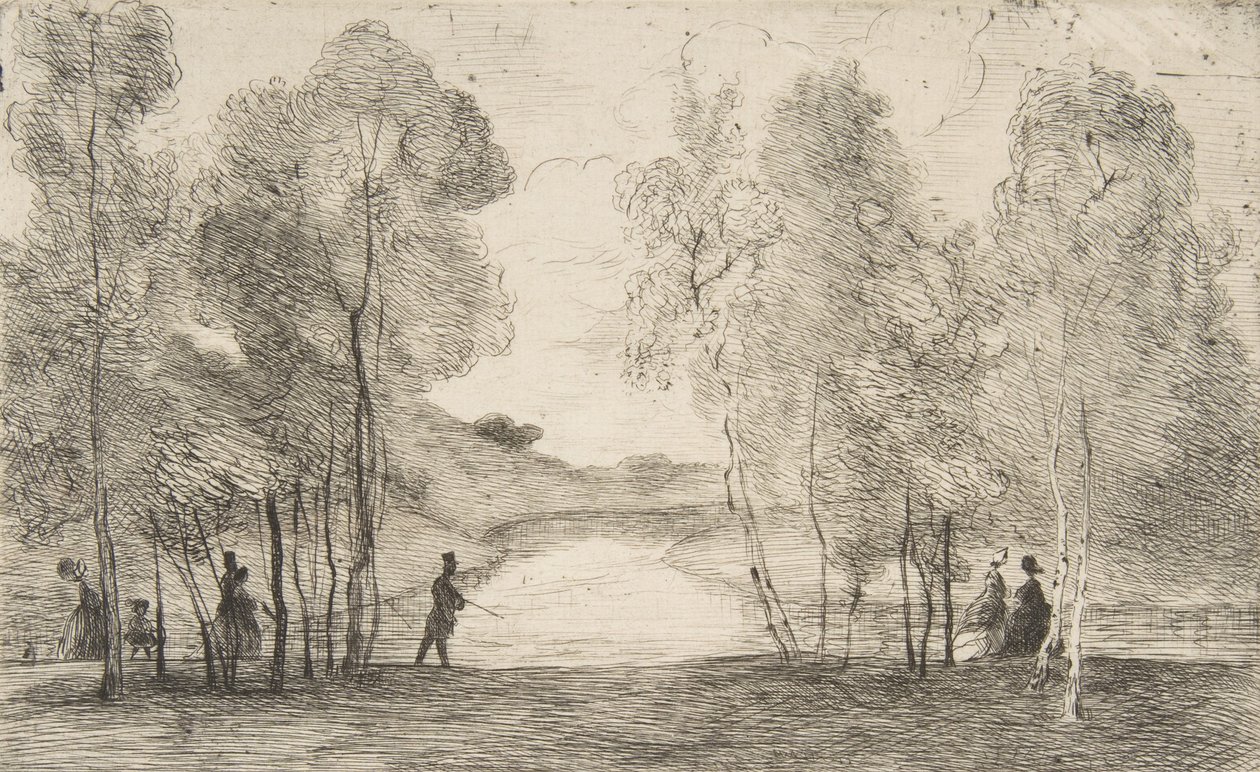 Bois de Boulogne -järvi, noin 1858. tekijältä Felix Bracquemond