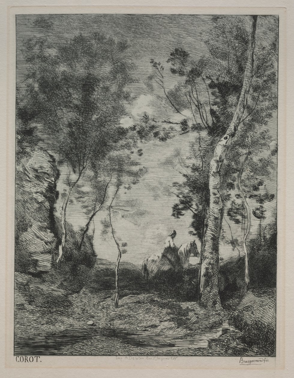 Maisema, tai Valkoinen hevonen, Corotin mukaan, c. 1858. tekijältä Felix Bracquemond