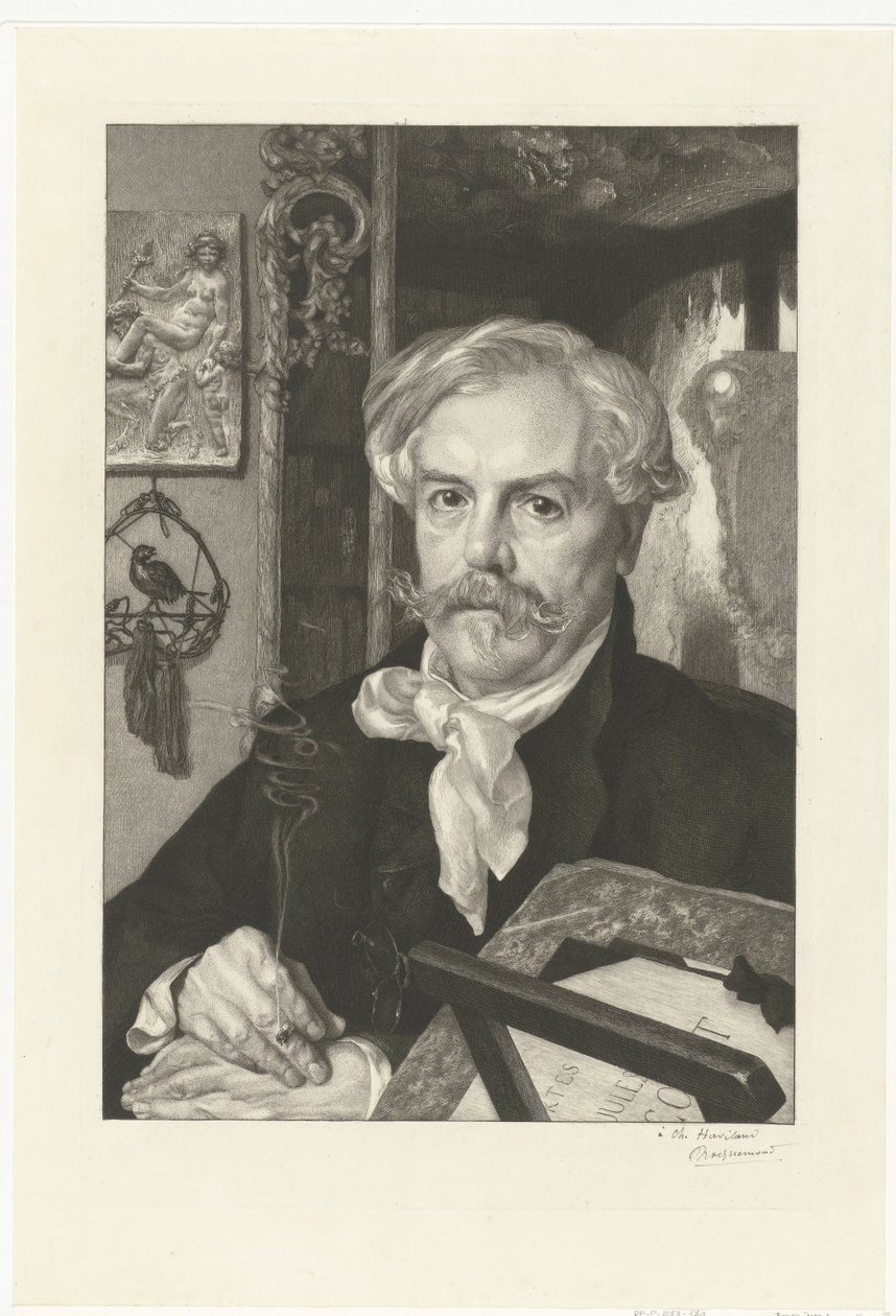 Kirjailija Edmond de Goncourtin muotokuva Edmond de Goncourtin muotokuva tekijältä Felix Bracquemond