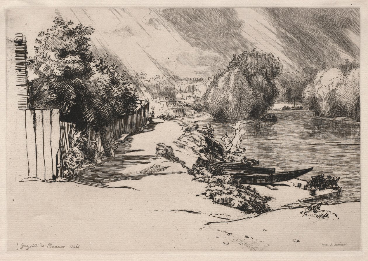 Seine Bas-Meudonissa Seguin- ja Mottiaux-saarten kanssa, 1868. tekijältä Felix Bracquemond