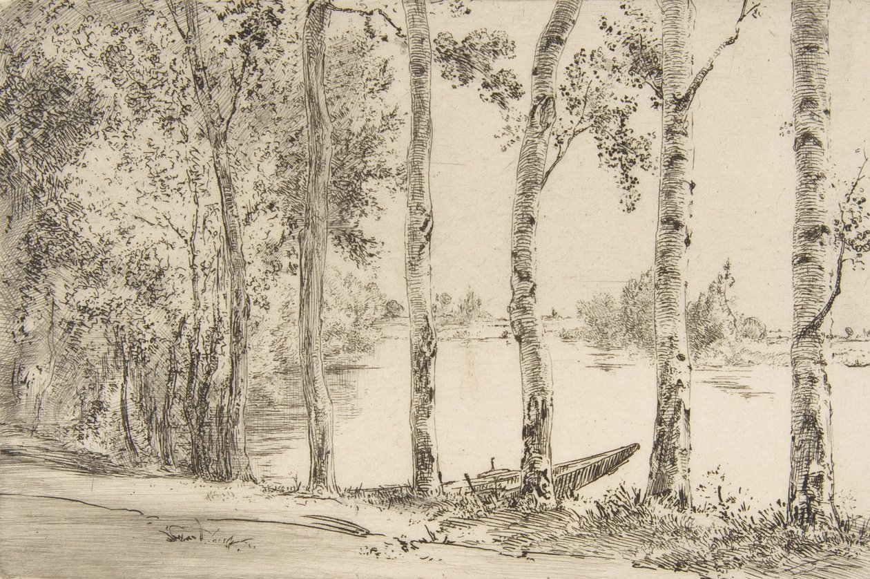 Aspens Seinen rannalla, n. 1884. tekijältä Felix Bracquemond