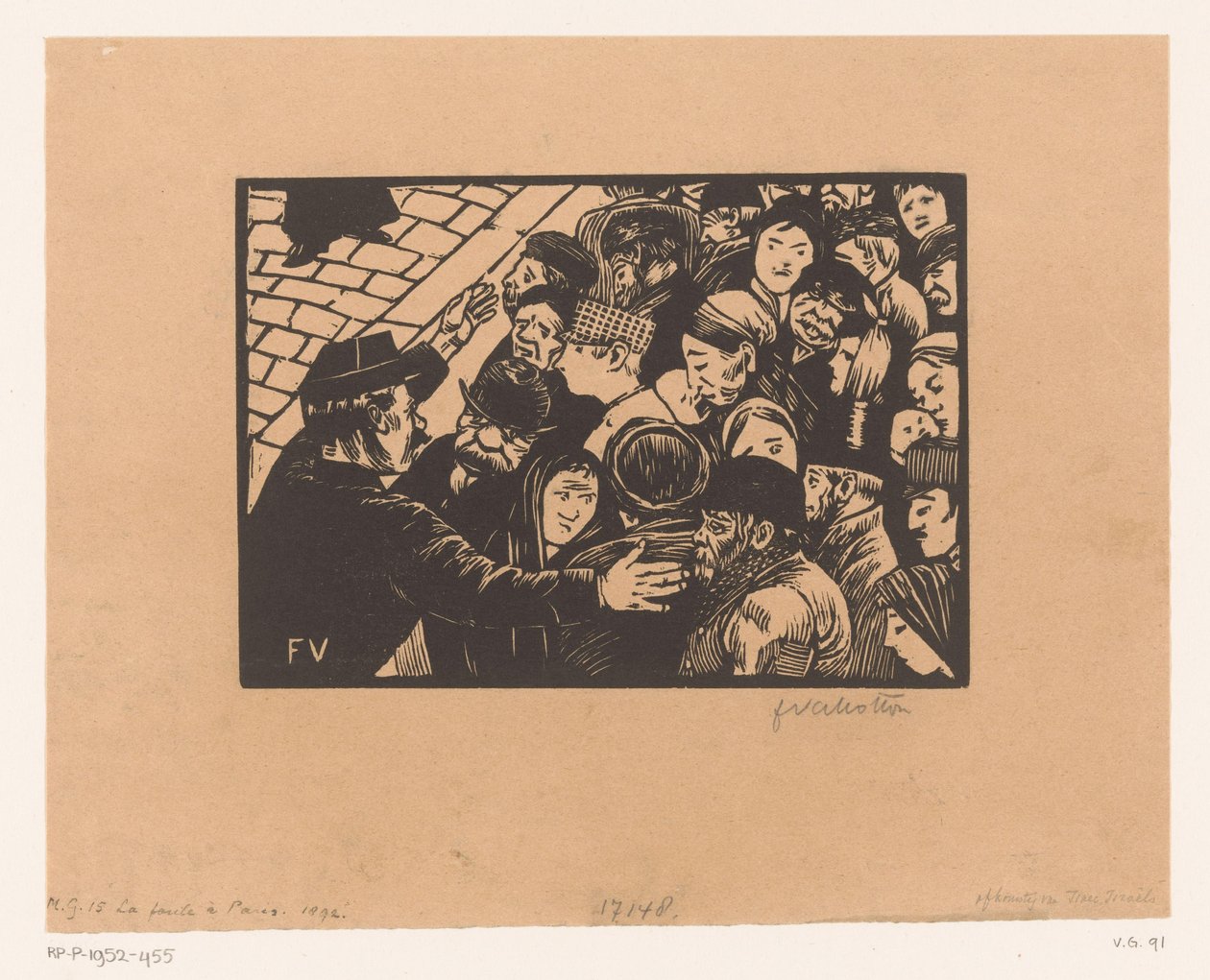 Poliisi pysäyttää väkijoukon La foule a Paris tekijältä Felix Edouard Vallotton