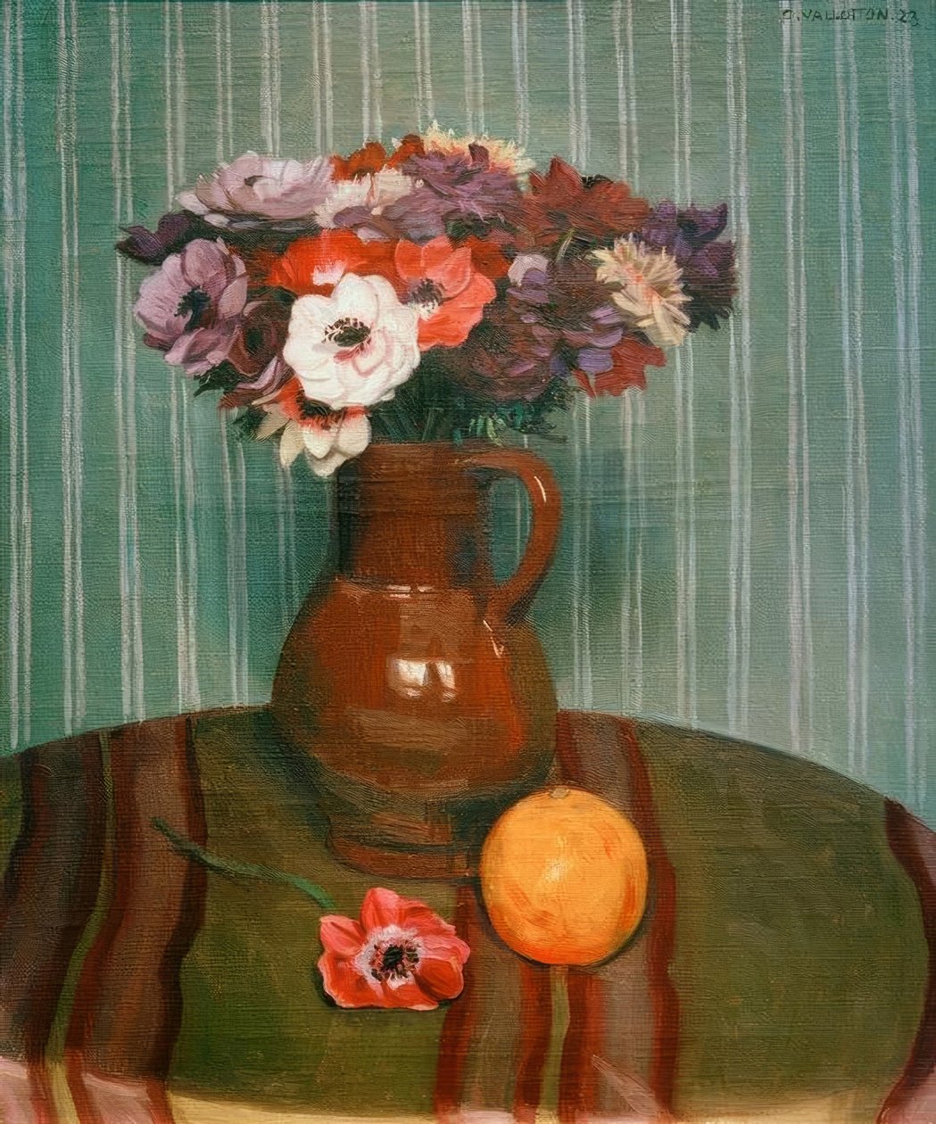 Anémones ja oranssi tekijältä Felix Edouard Vallotton