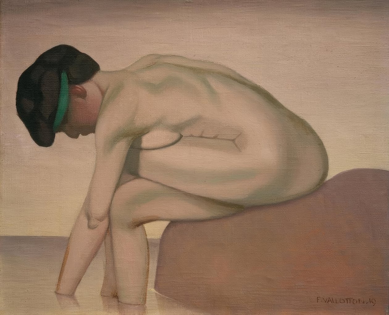 Baigneuse assise de profil sur un rocher tekijältä Felix Edouard Vallotton
