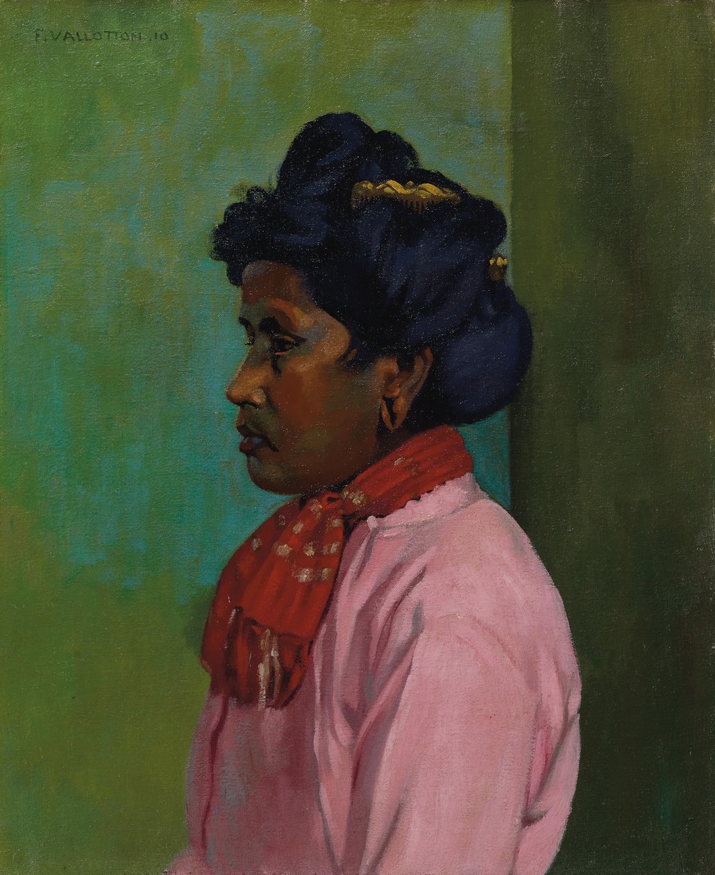 Musta nainen vaaleanpunaisella puserolla, 1910 tekijältä Felix Edouard Vallotton