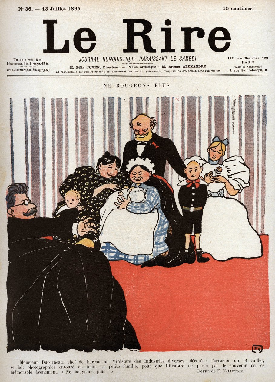 "" Le Rire" -sanomalehden kansi, nro 36, 13. heinäkuuta 1895: ""Älkäämme liikuko enää" tekijältä Felix Edouard Vallotton