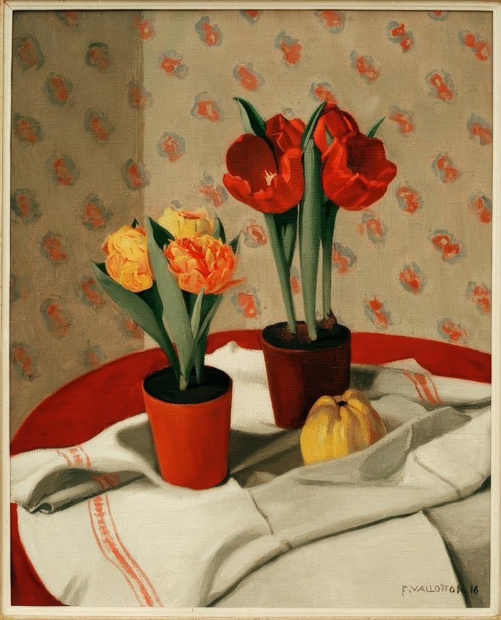 Deux pots de tulipes rouges et jaunes tekijältä Felix Edouard Vallotton