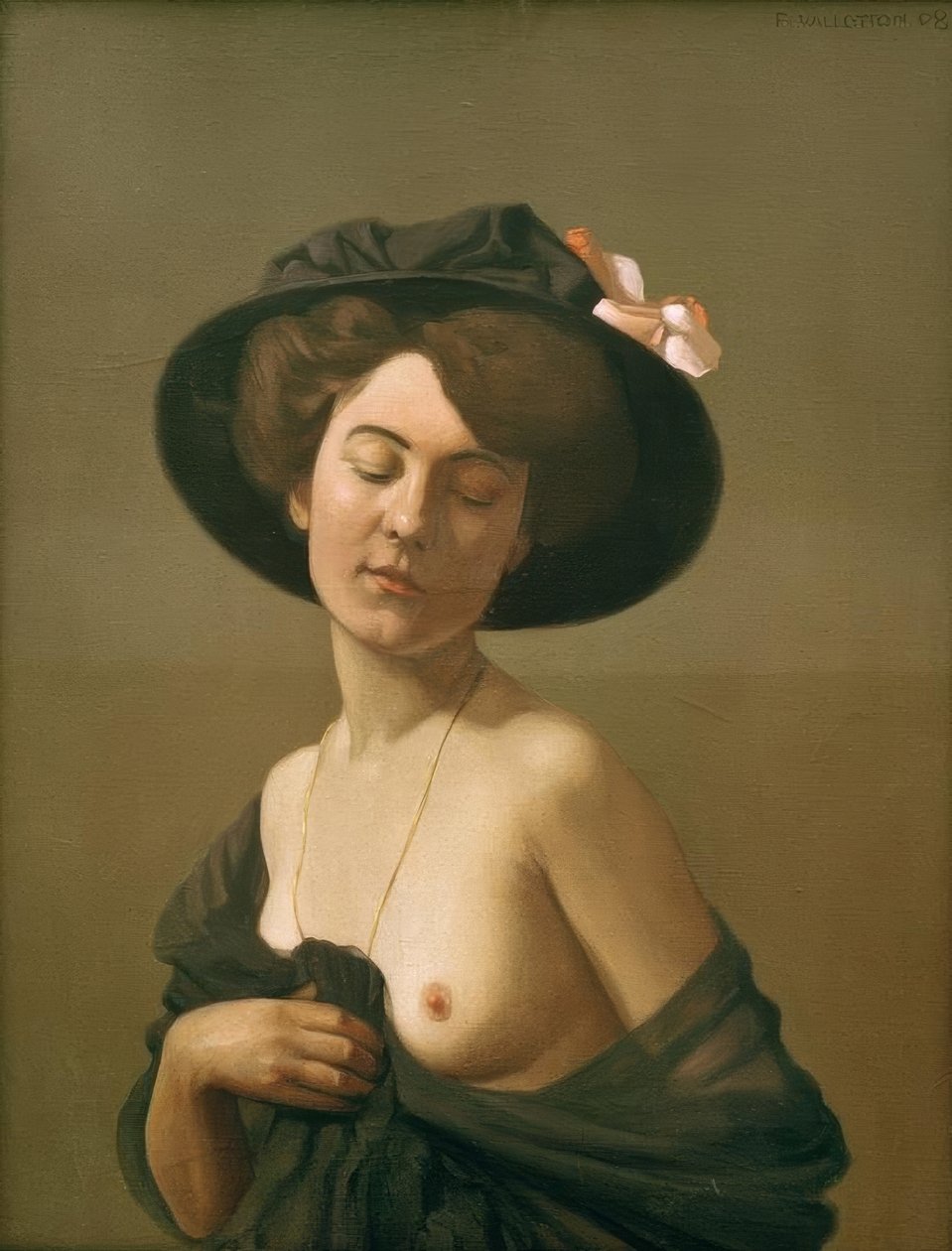 Femme drapee dans une echarpe noir, chapeau noir tekijältä Felix Edouard Vallotton