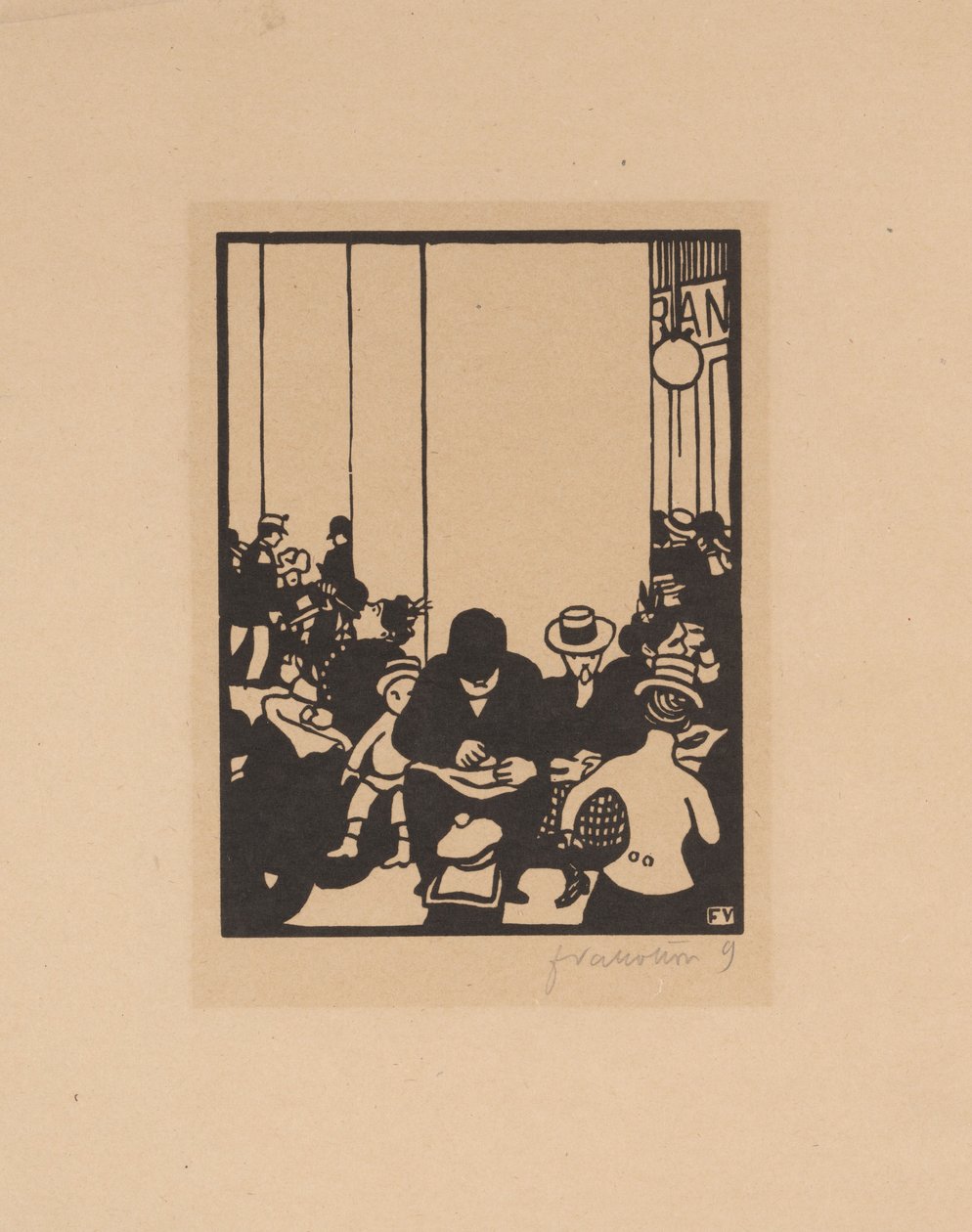 Kello viisi, maailmannäyttely IV, 1901 (puupiirros sävytetylle japaninpaperille). tekijältä Felix Edouard Vallotton