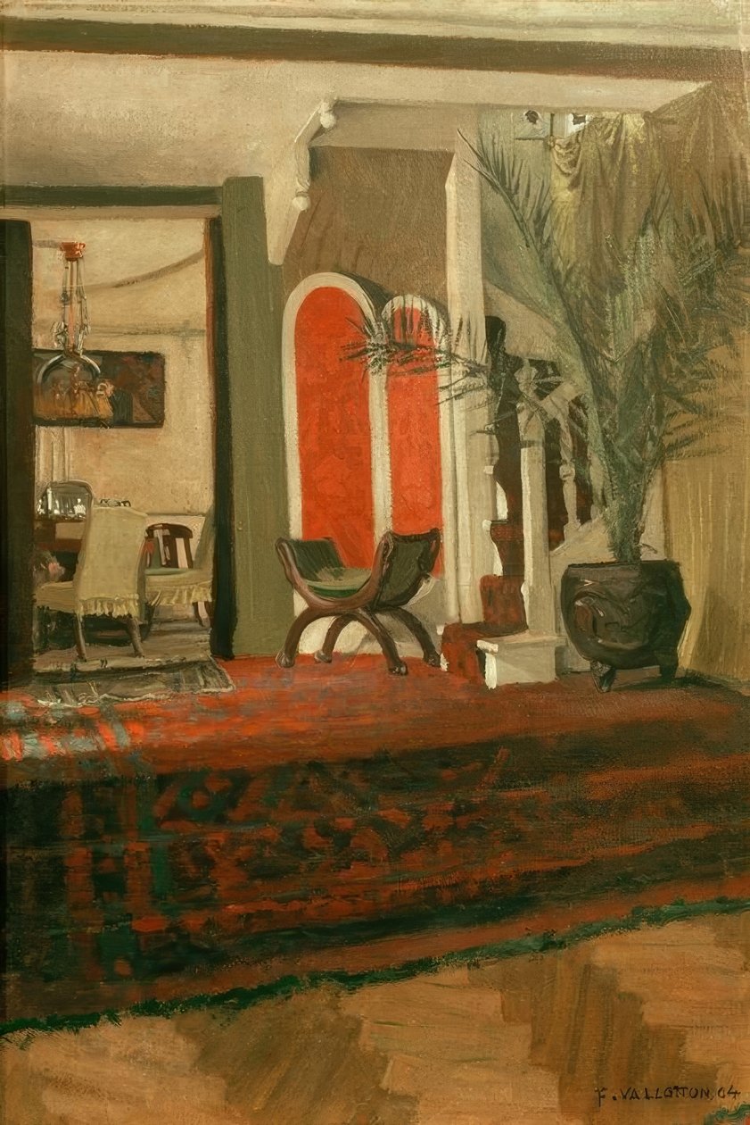 Interieur, salon avec escalier et salle a manger dans le fo tekijältä Felix Edouard Vallotton