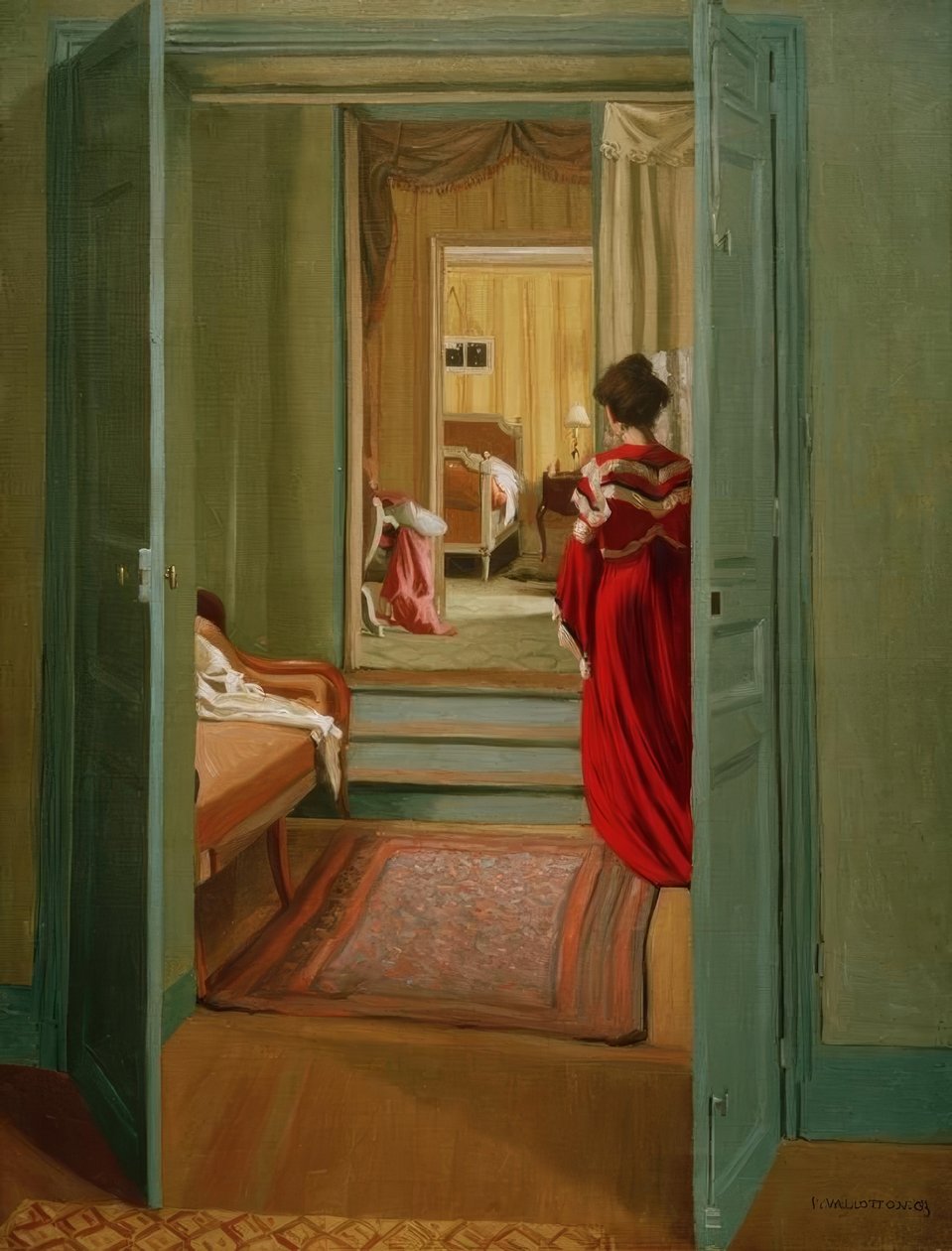 Intérieur avec femme en drouge de dos tekijältä Felix Edouard Vallotton