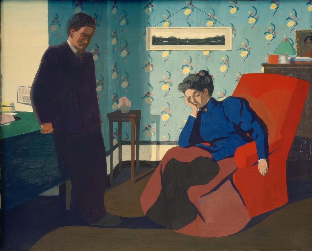 Intérieur fauteuil rouge et figures tekijältä Felix Edouard Vallotton