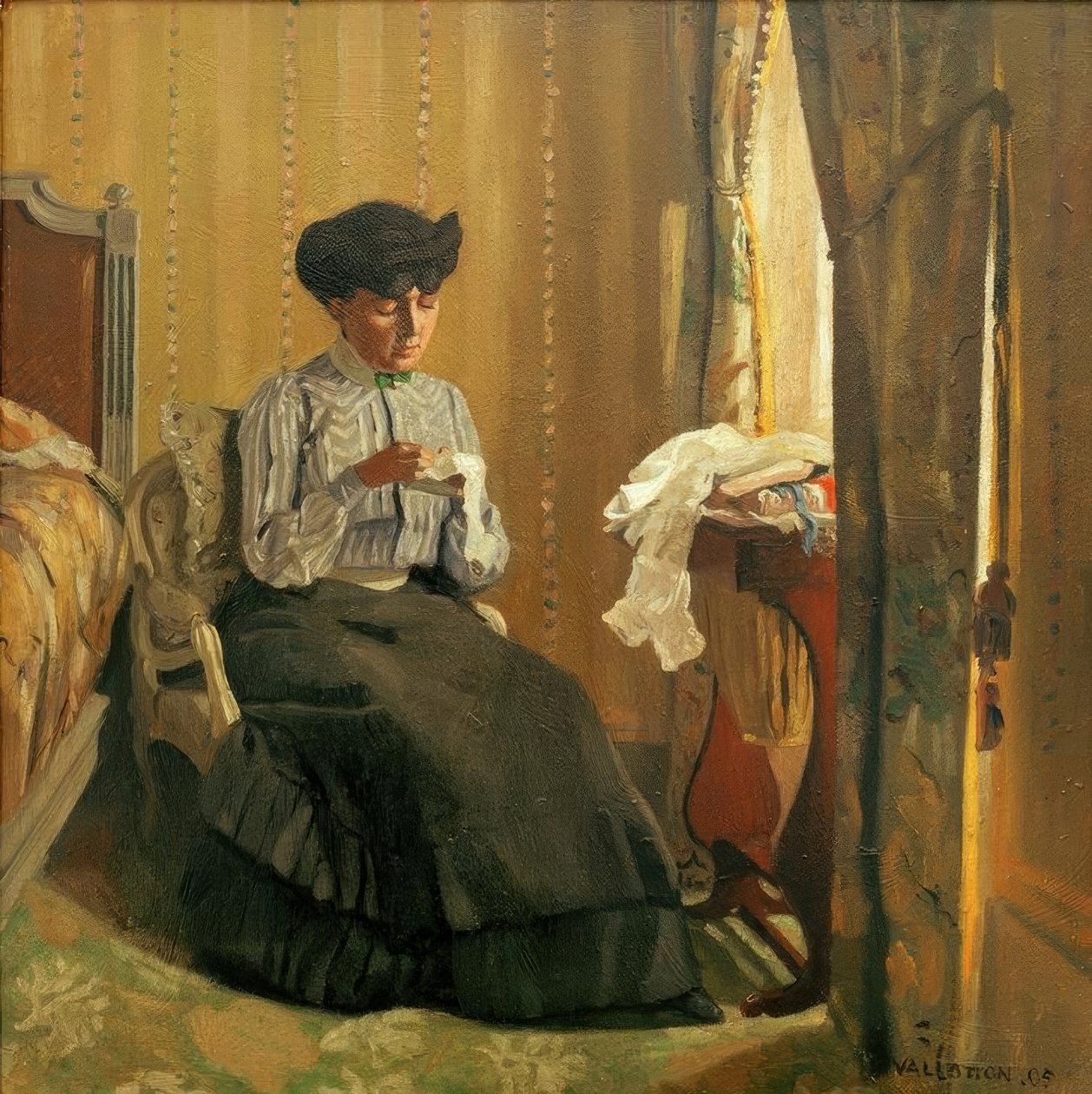 Jeune femme cousant pres de la fenêtre tekijältä Felix Edouard Vallotton
