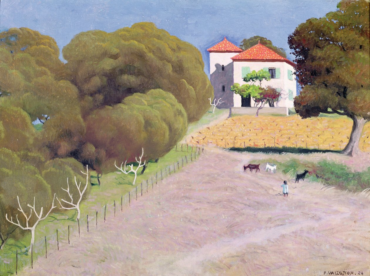 Maisema, Talo punaisella katolla, 1924 tekijältä Felix Edouard Vallotton