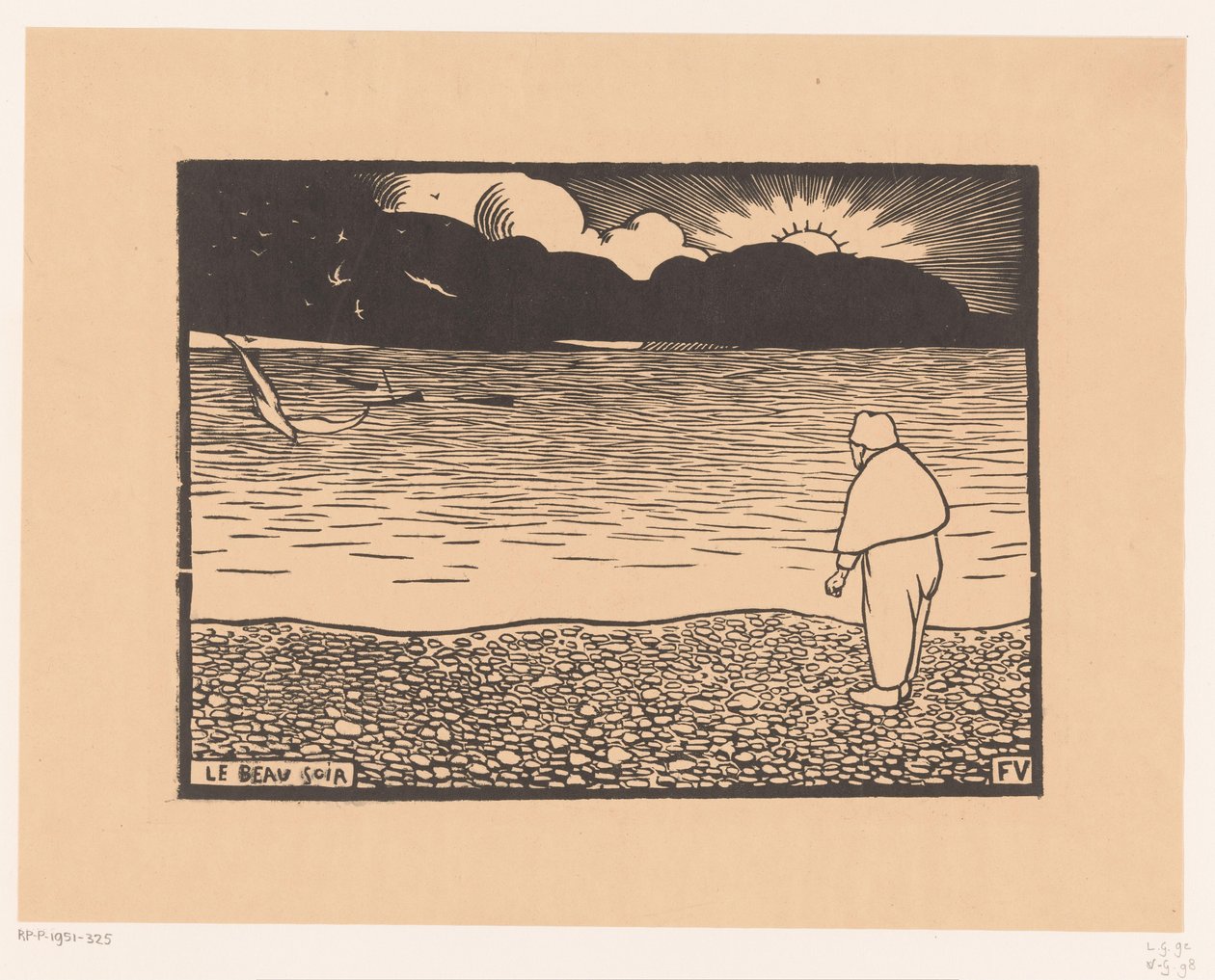 Home al capvespre al costat del mar Acabat Le beau-soir (títol sobre objecte). tekijältä Felix Edouard Vallotton