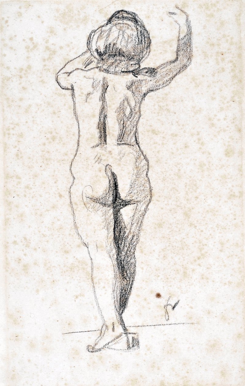Nu de dos - Felix Vallottonin (1865-1925) taideteos, grafiitti paperille (28x18 cm), 1900-luvun alku - Saint Roch -hospice-museo, Issoudun - Pakollinen maininta tekijältä Felix Edouard Vallotton