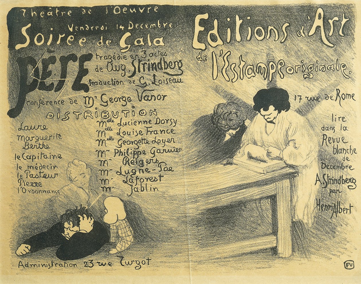 Pariisin oopperaohjelma, mukaan lukien August Strindbergin teoksia tekijältä Felix Edouard Vallotton