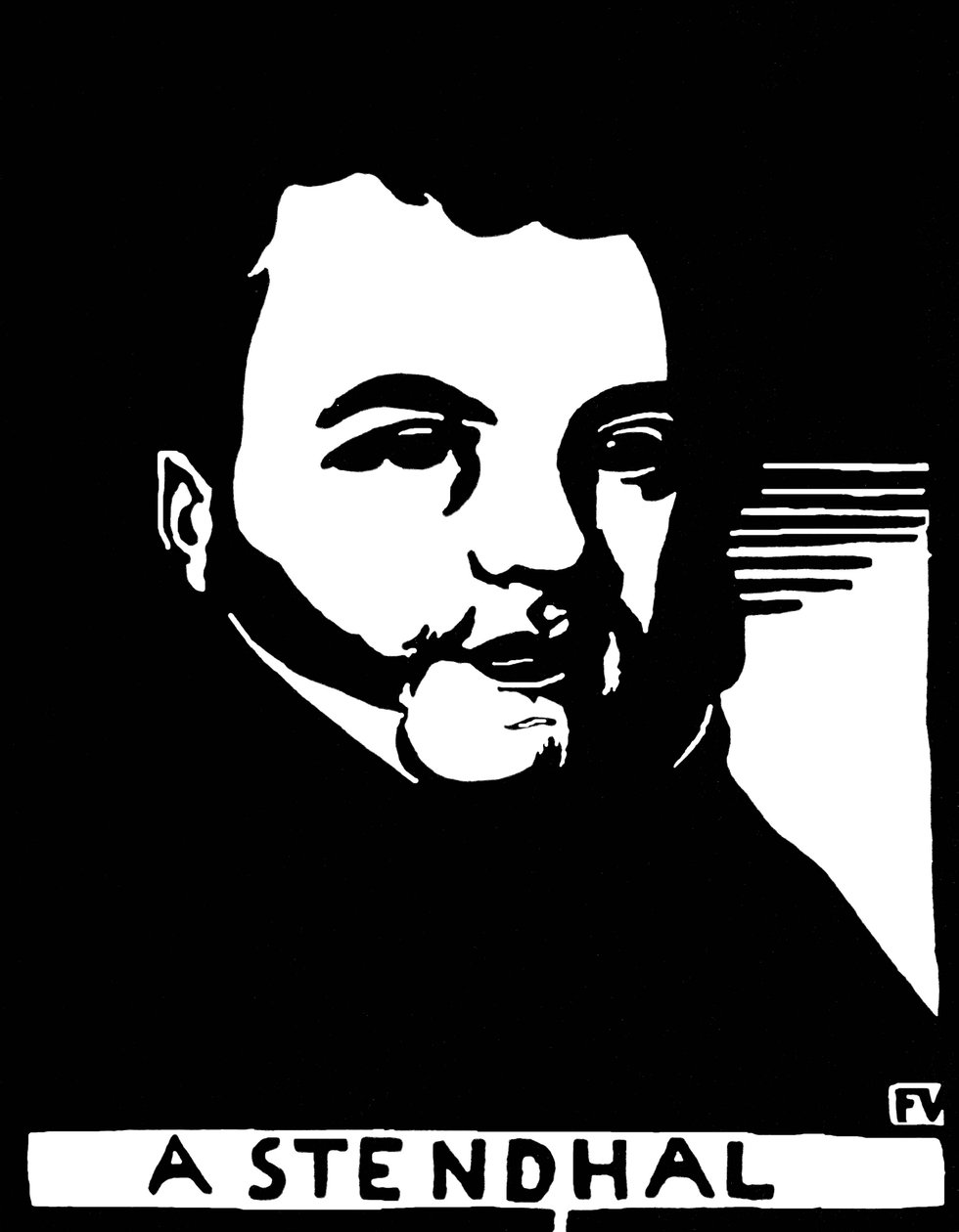 Muotokuva Henri Beyle Stendhalista (1783-1842), ranskalaisesta kirjailijasta. Kaiverrus Felix Edouard Vallotton (1865-1925) tekijältä Felix Edouard Vallotton