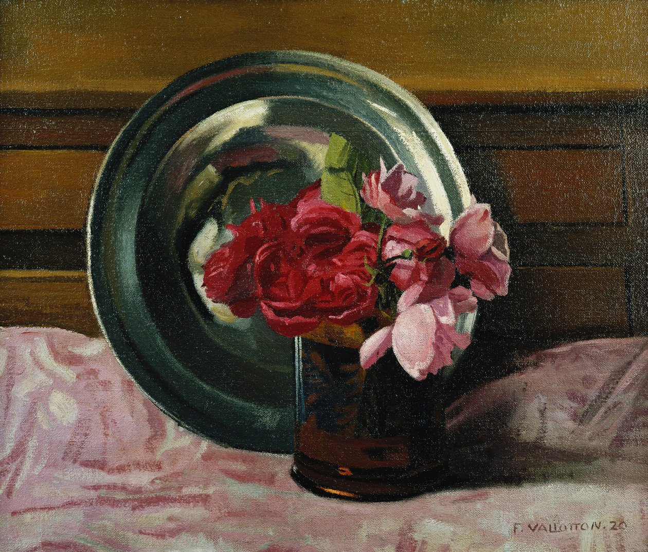 Asetelma ruusujen kanssa; Nature Morte aux Roses, 1920 tekijältä Felix Edouard Vallotton